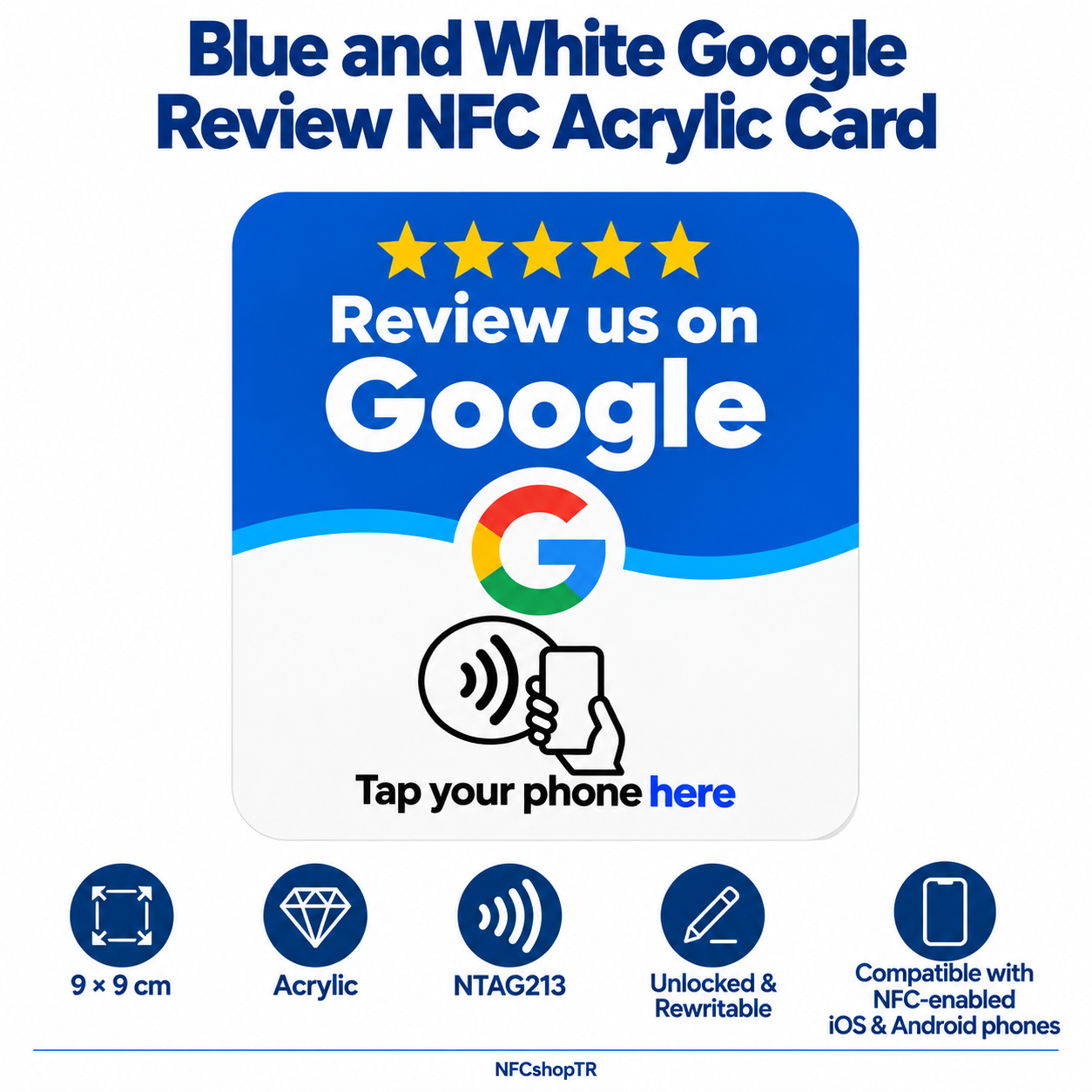 Blue Google Review NFC Card — design 03