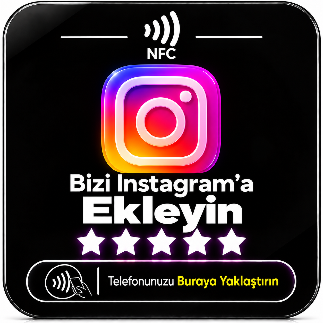 Siyah Instagram NFC Profil Kartı 10x10 cm