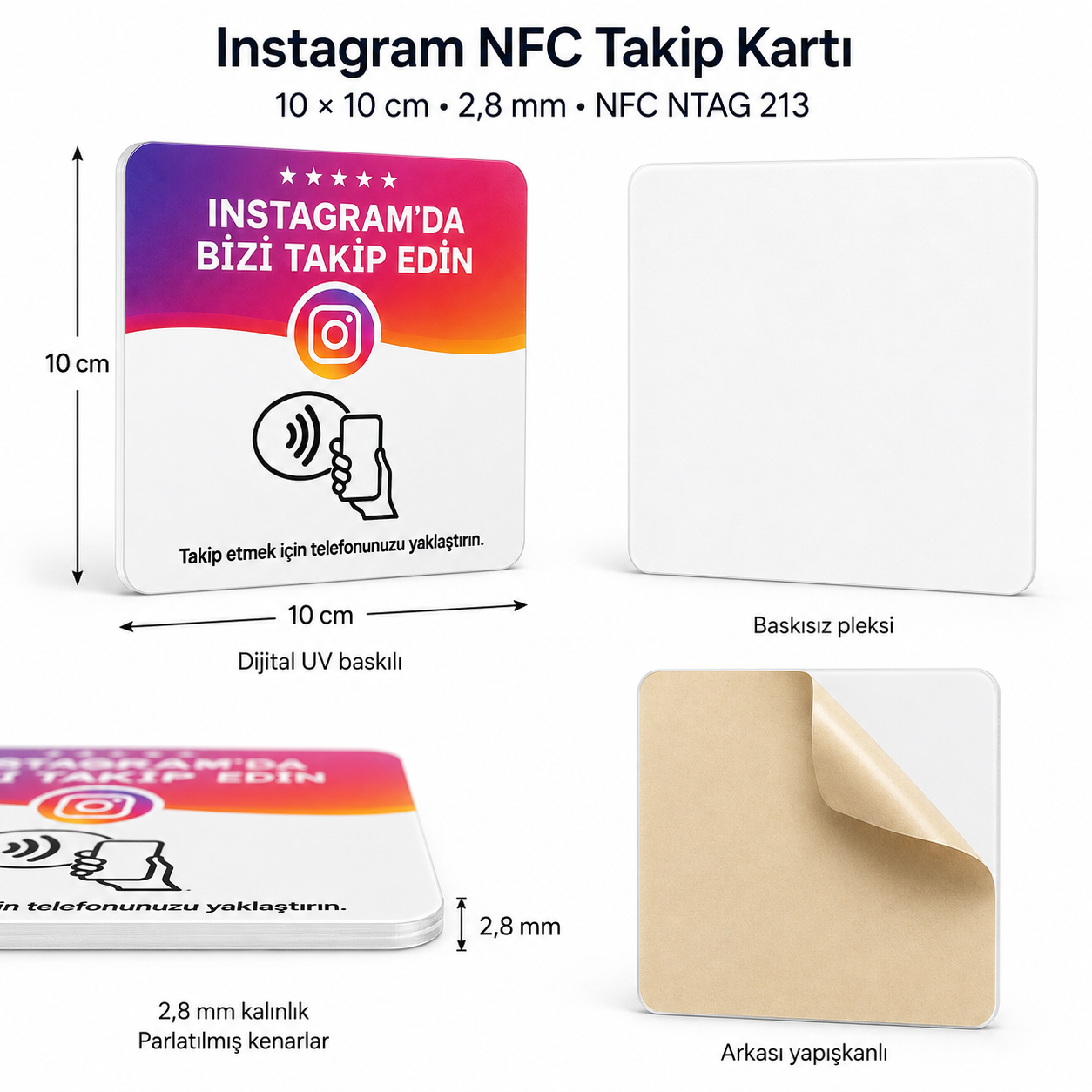 Instagram Takip NFC Pleksi Kart 10×10 cm — tasarım örneği