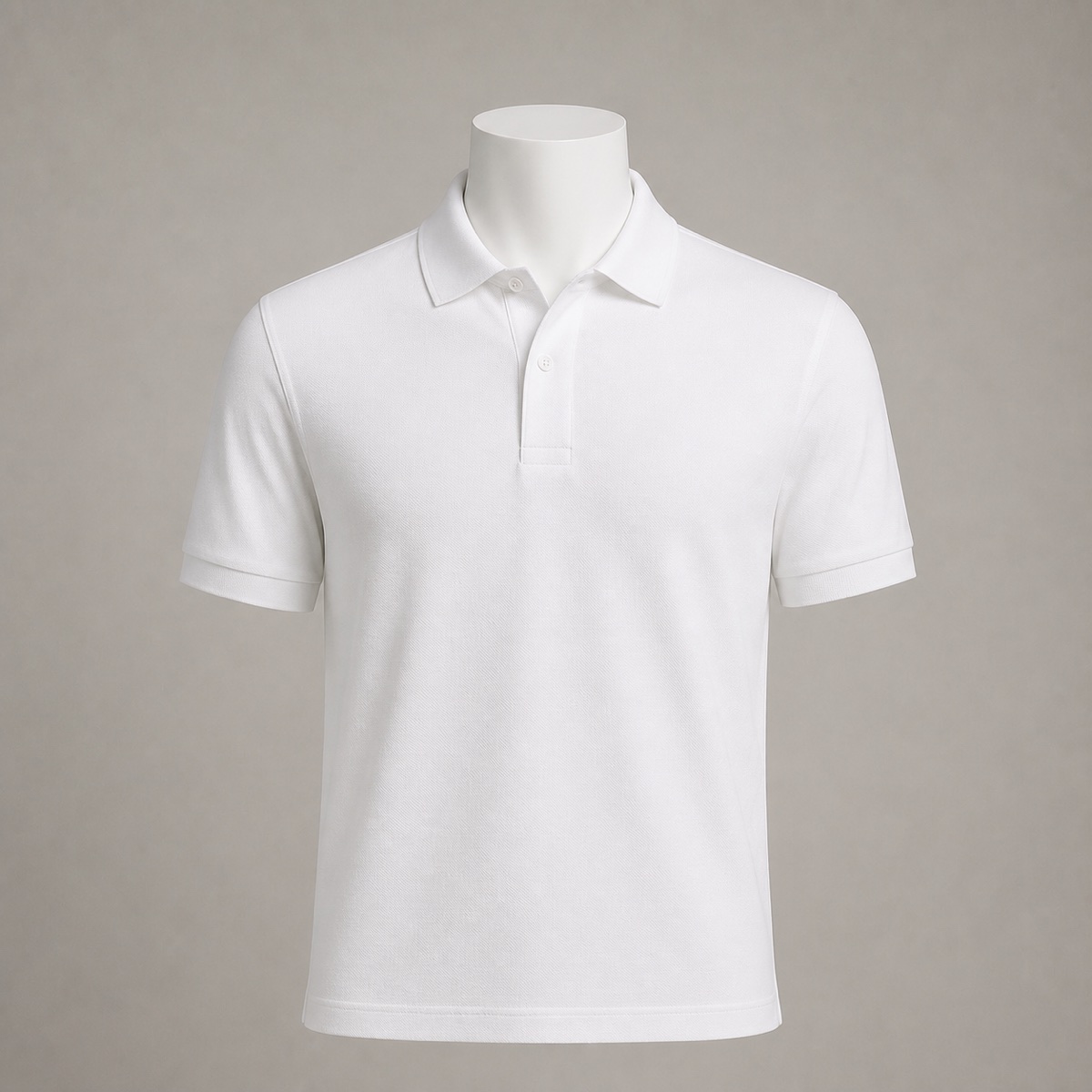 Nötr unisex gövde mankeni üzerinde beyaz polo yaka tişört