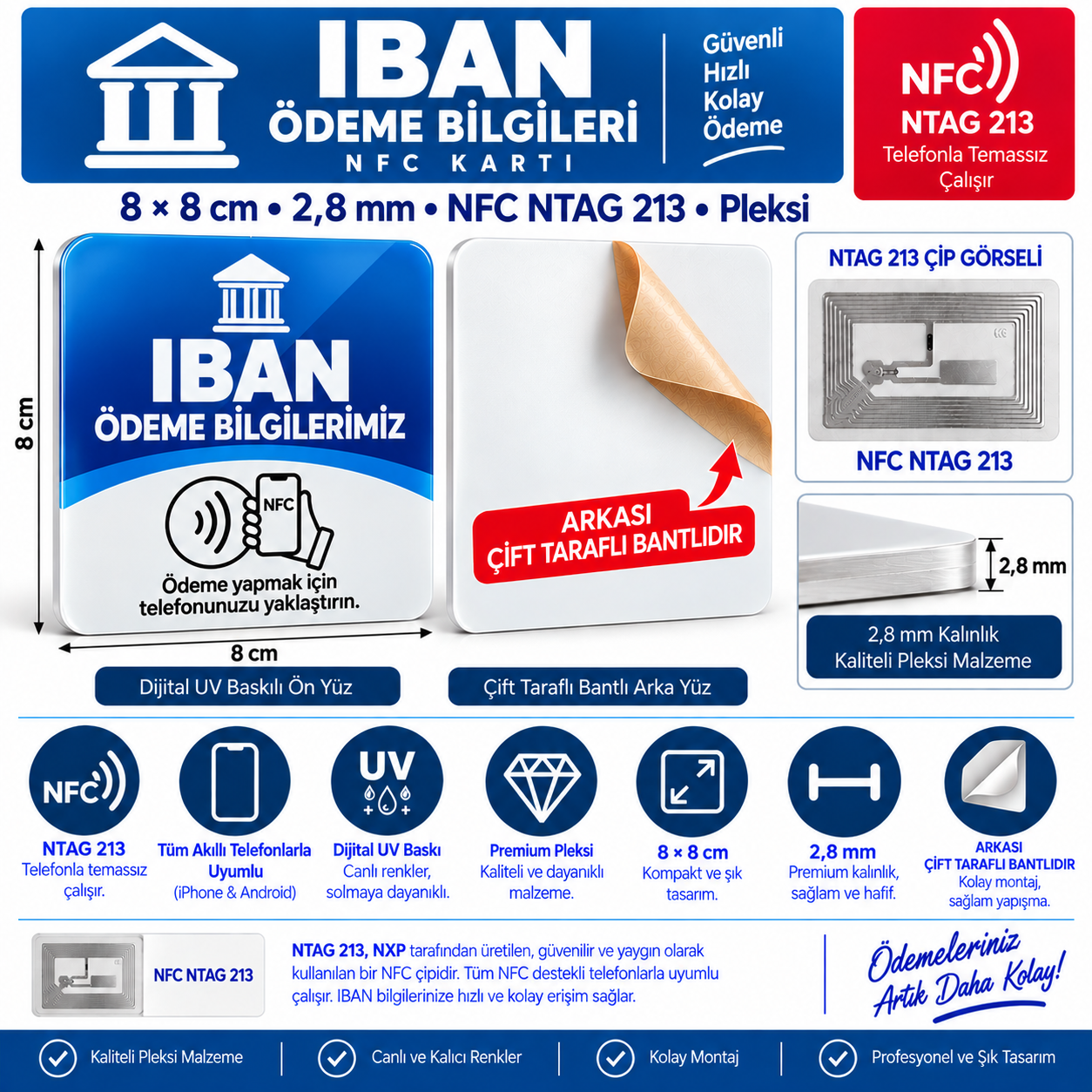 IBAN Bilgi NFC Pleksi Kartı 8x8 cm