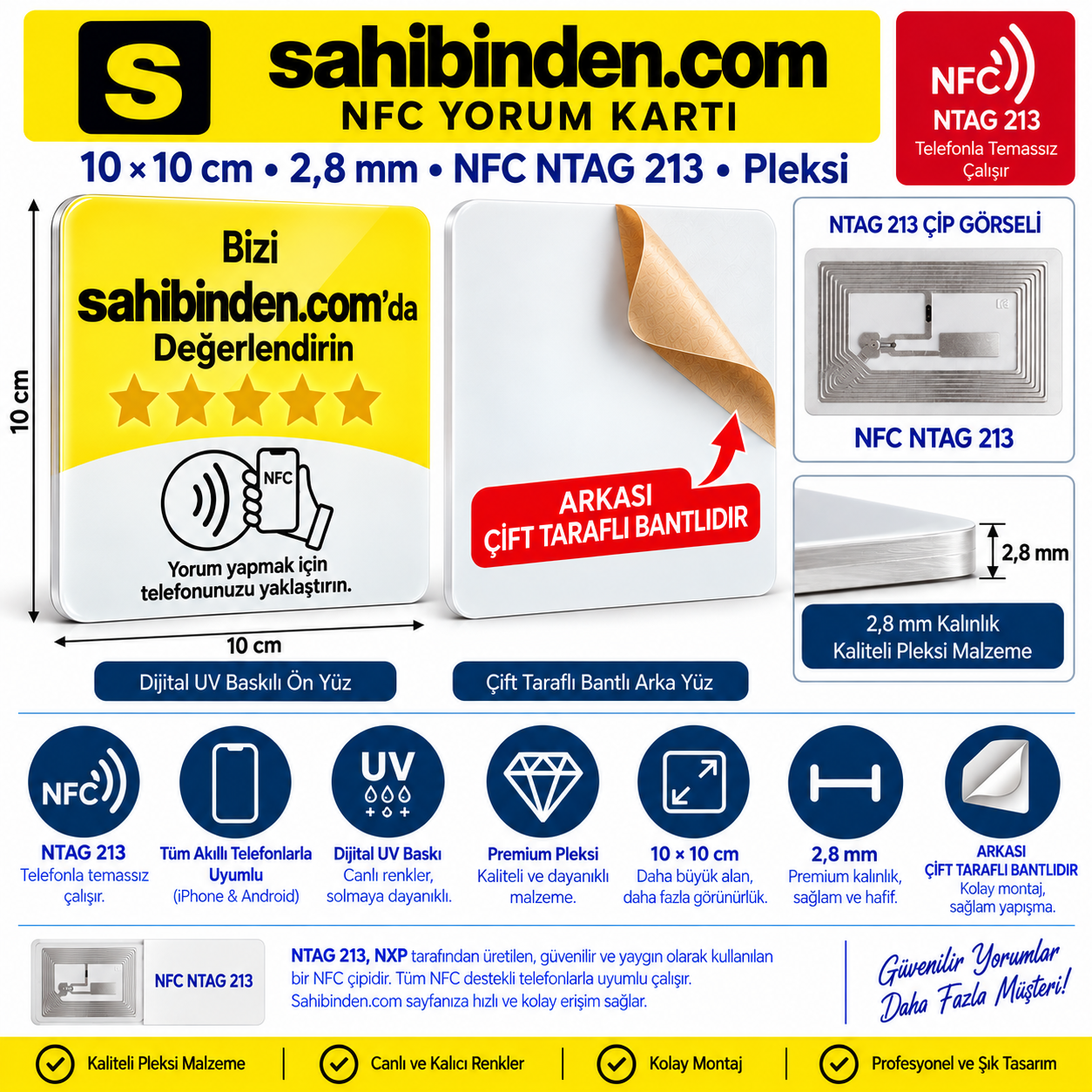 Sahibinden NFC Pleksi Kartı 10x10 cm