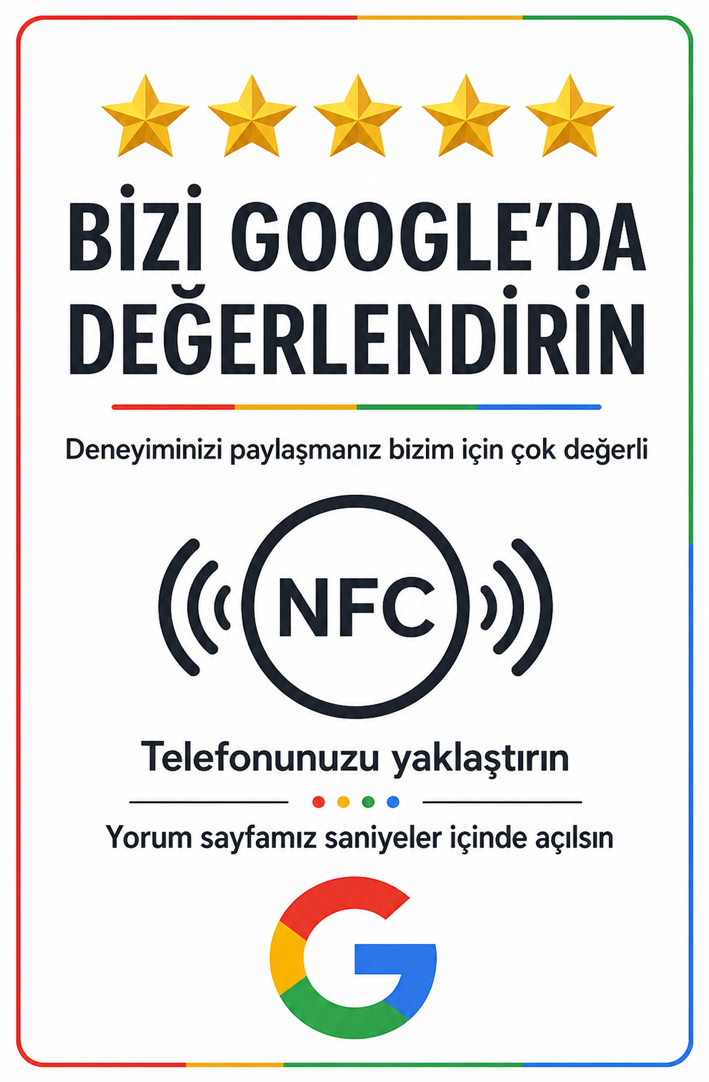 Dikey NFC Google yorum kartı ön yüzü