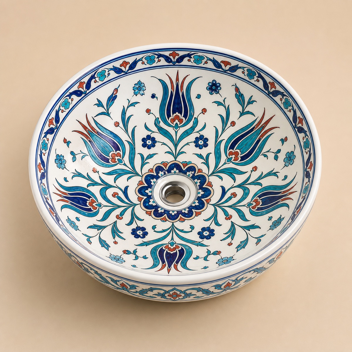 Tezgahüstü Lavabo – El Yapımı Desenli Seramik Lavabo – sink105