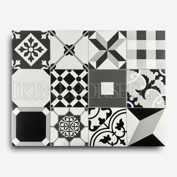 Patchwork Siyah Desenler – 20×20 cm Porselen Karo