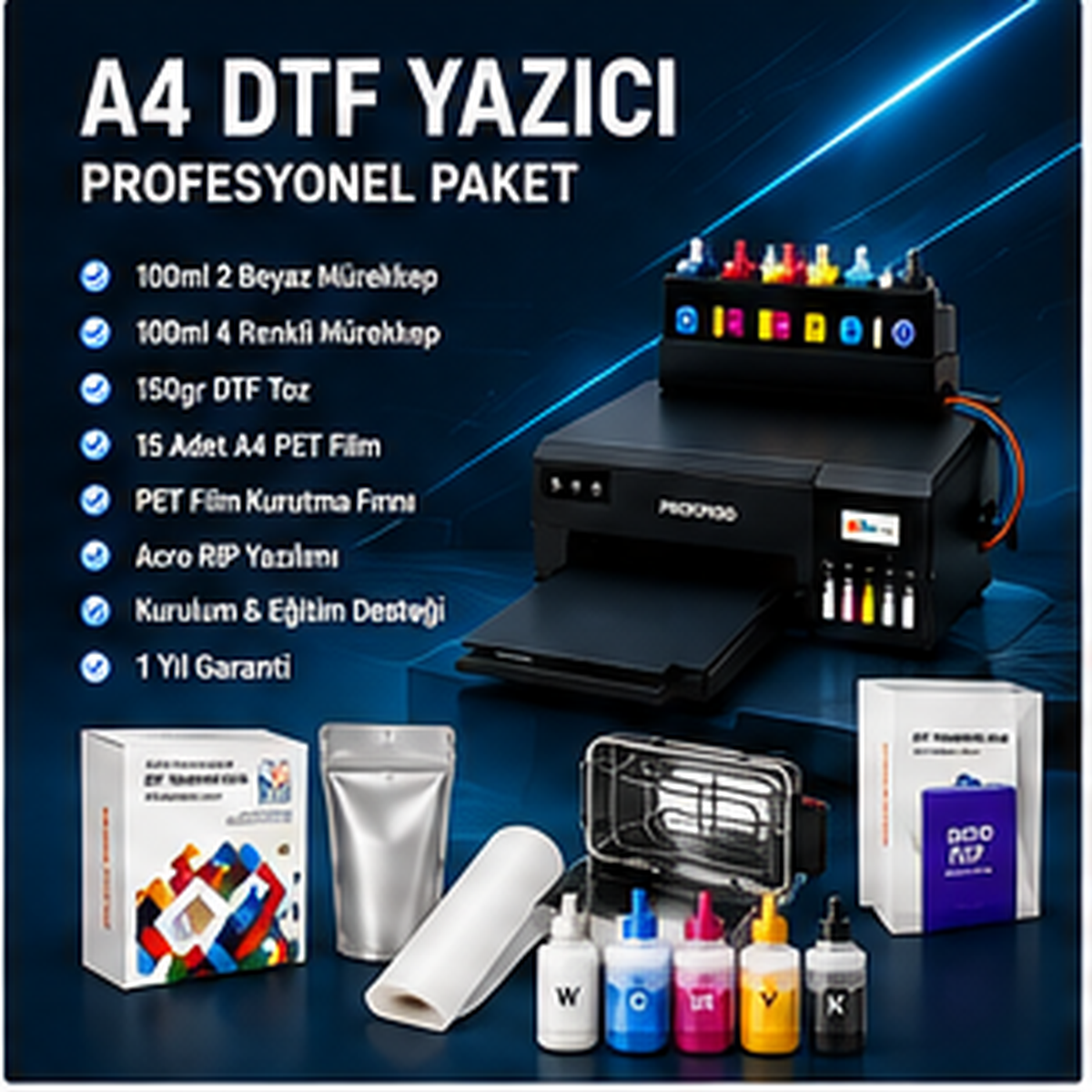 Profesyonel A4 DTF Tekstil Baskı Yazıcısı Acro RIP Hediyeli