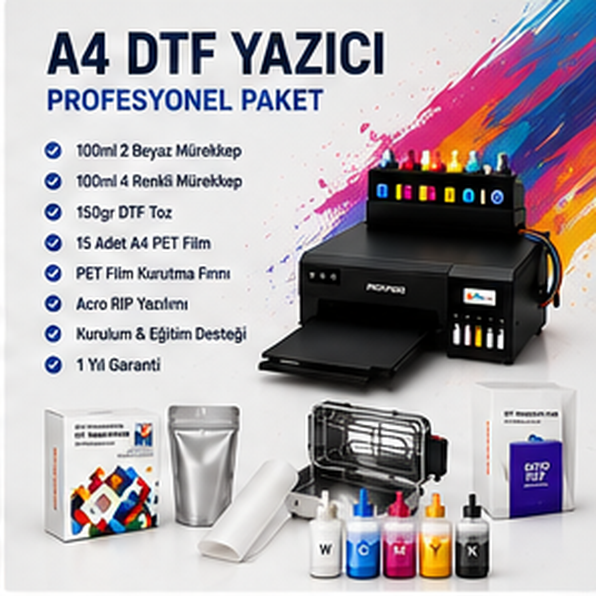 A4 DTF Baskı Seti Mürekkep Film Toz ve Fırın Dahil