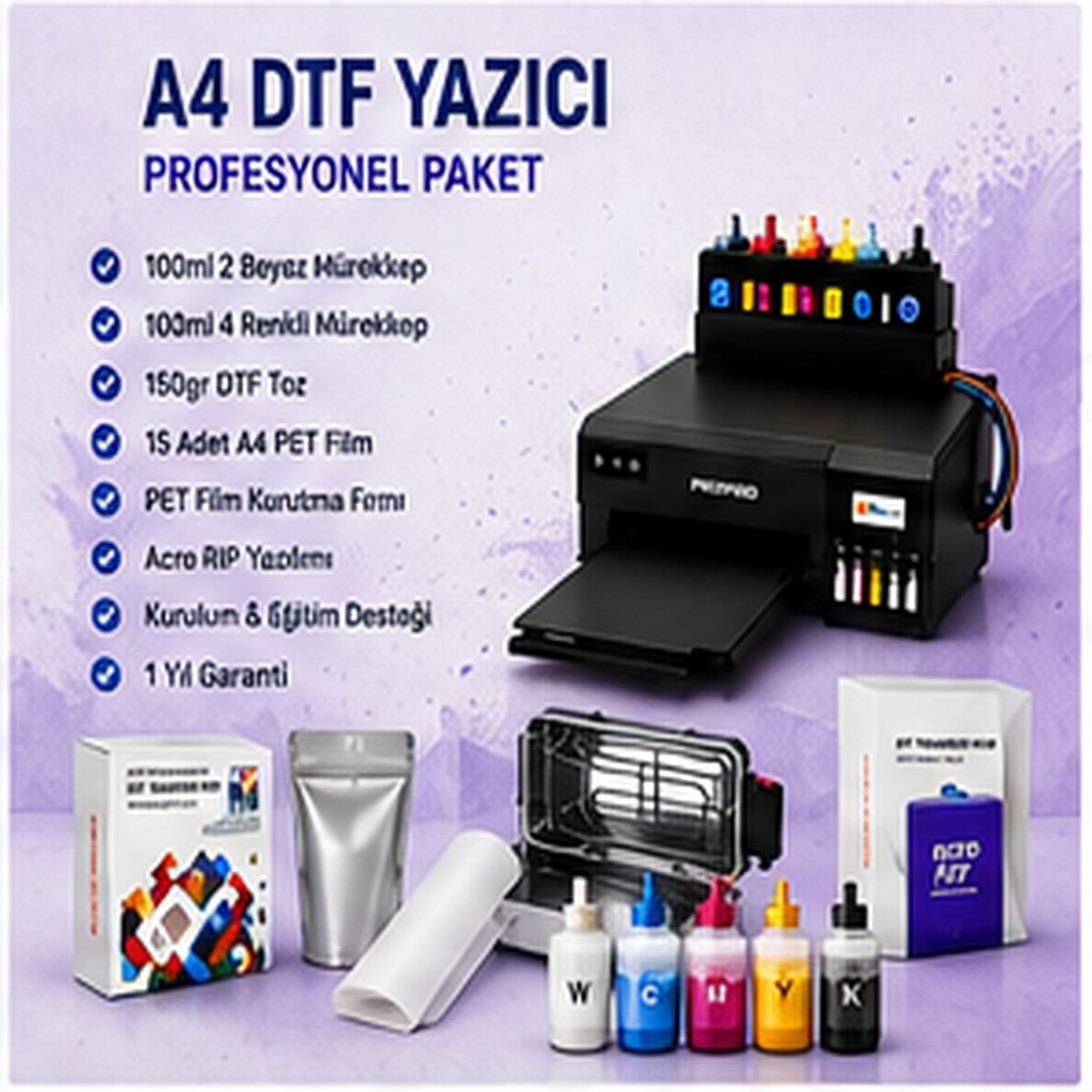 A4 DTF Transfer Baskı Makinesi Sıfır Profesyonel Paket