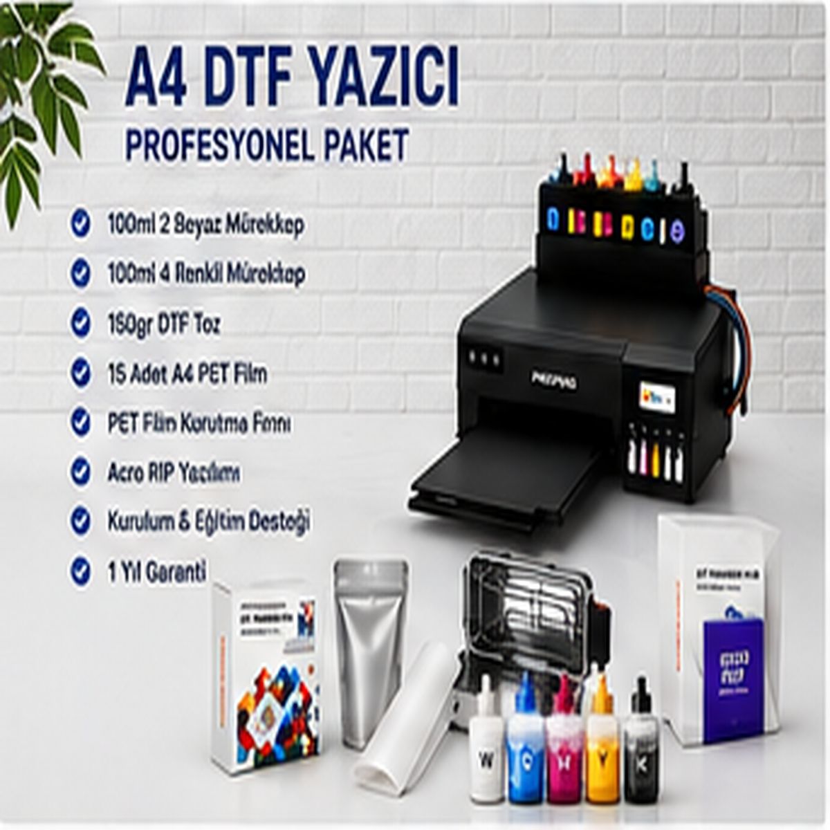 A4 DTF Yazıcı 6 Renk Mürekkep ve Sarf Malzeme Paketli