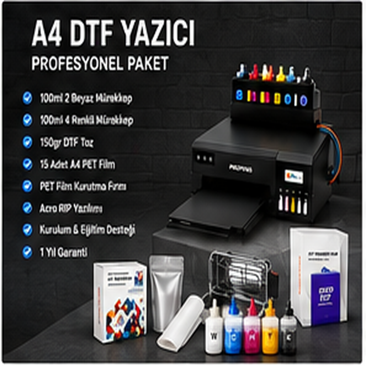 Profesyonel DTF A4 Baskı Makinesi Kurulum ve Eğitim Dahil