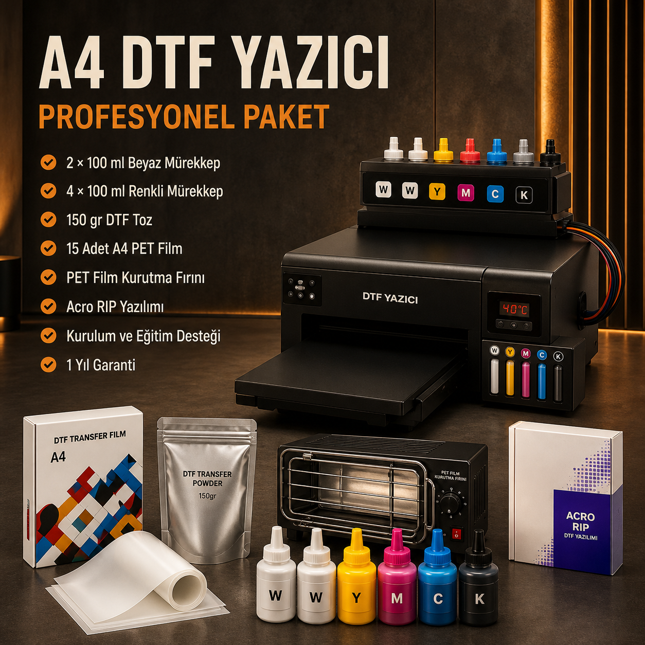 Epson L8050 A4 DTF Baskı Makinesi Komple Üretim Seti
