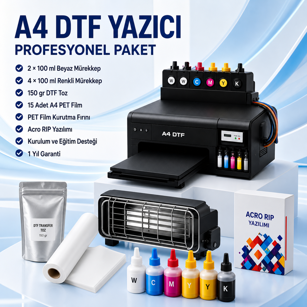 A4 DTF Tekstil Yazıcısı Acro RIP ve Sarf Paketli