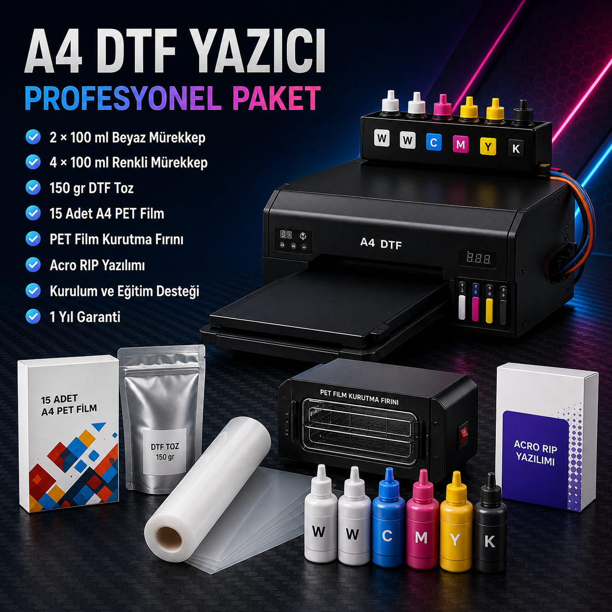 Profesyonel A4 DTF Transfer Baskı Makinesi Full Paket