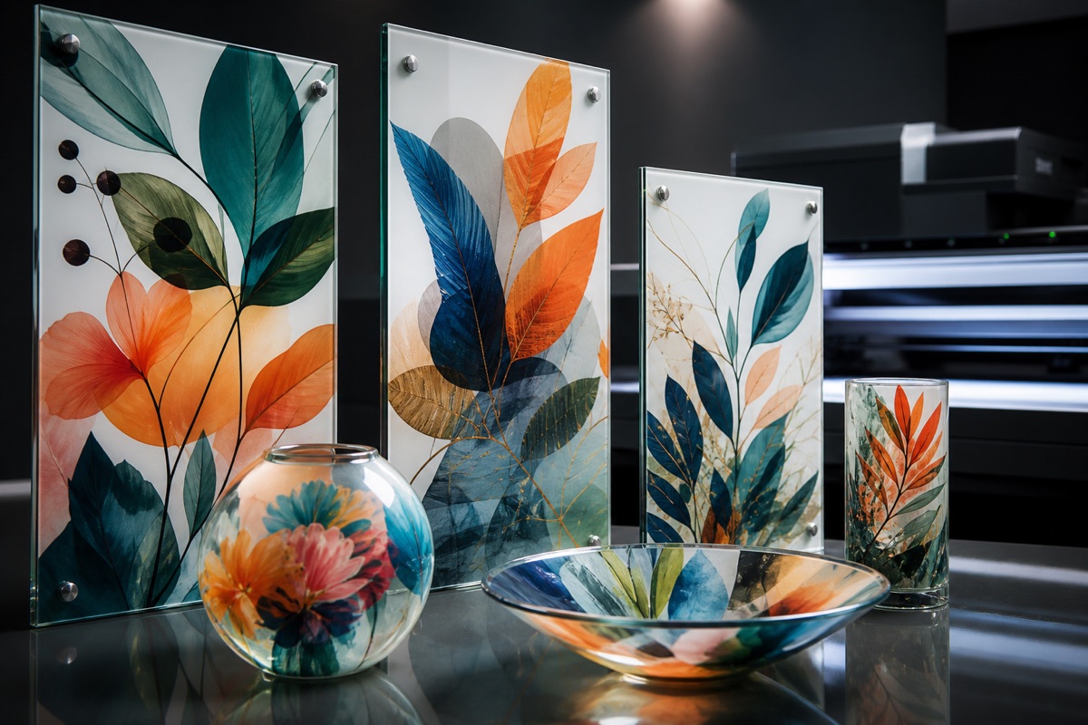 Cam yüzeye Mimaki UV baskı ile canlı renkli dekoratif uygulamalar